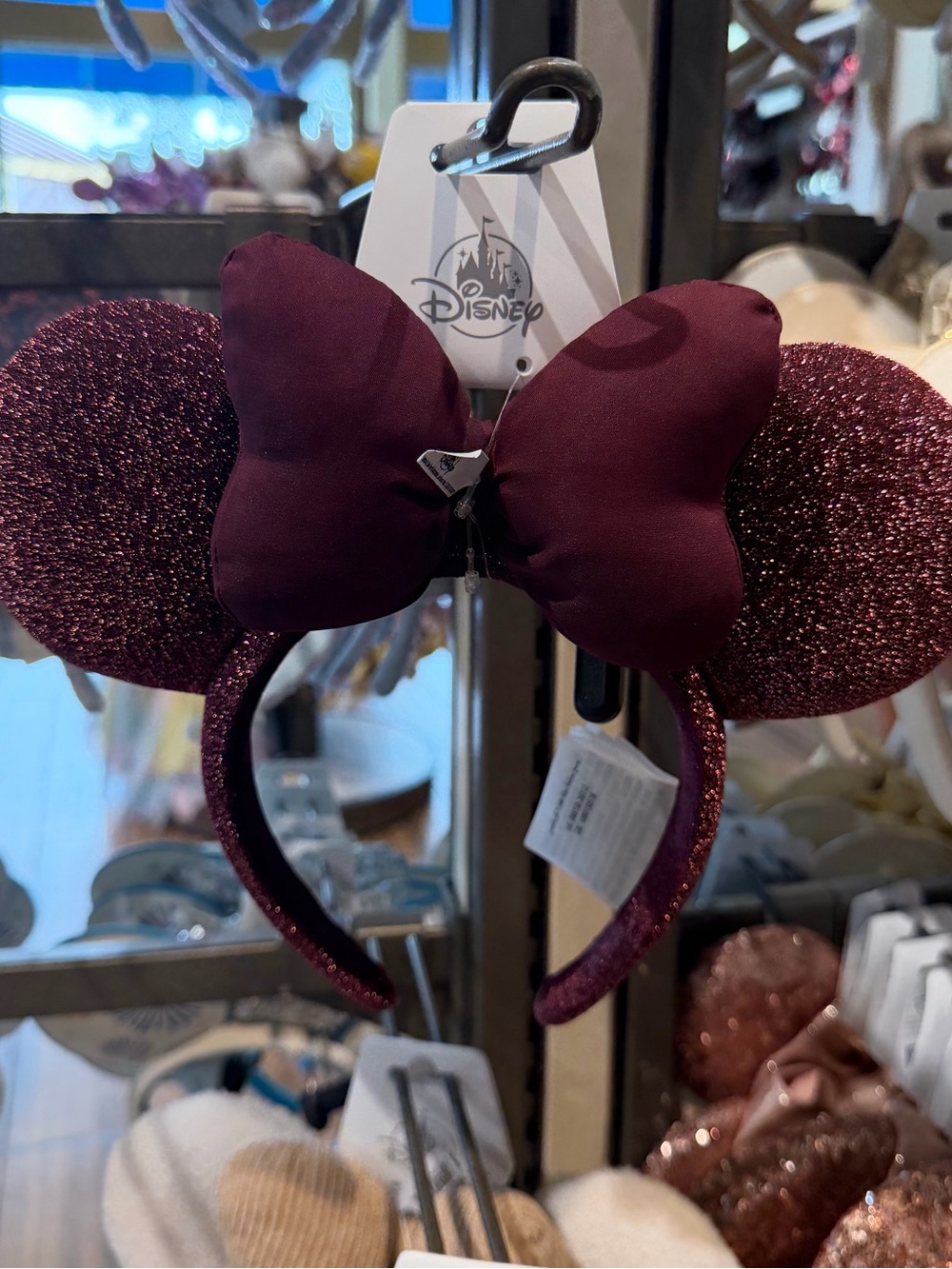 Disney Parks 2026 Burgundy Sparkle Mickey Minnie Bow Ear Headband New
